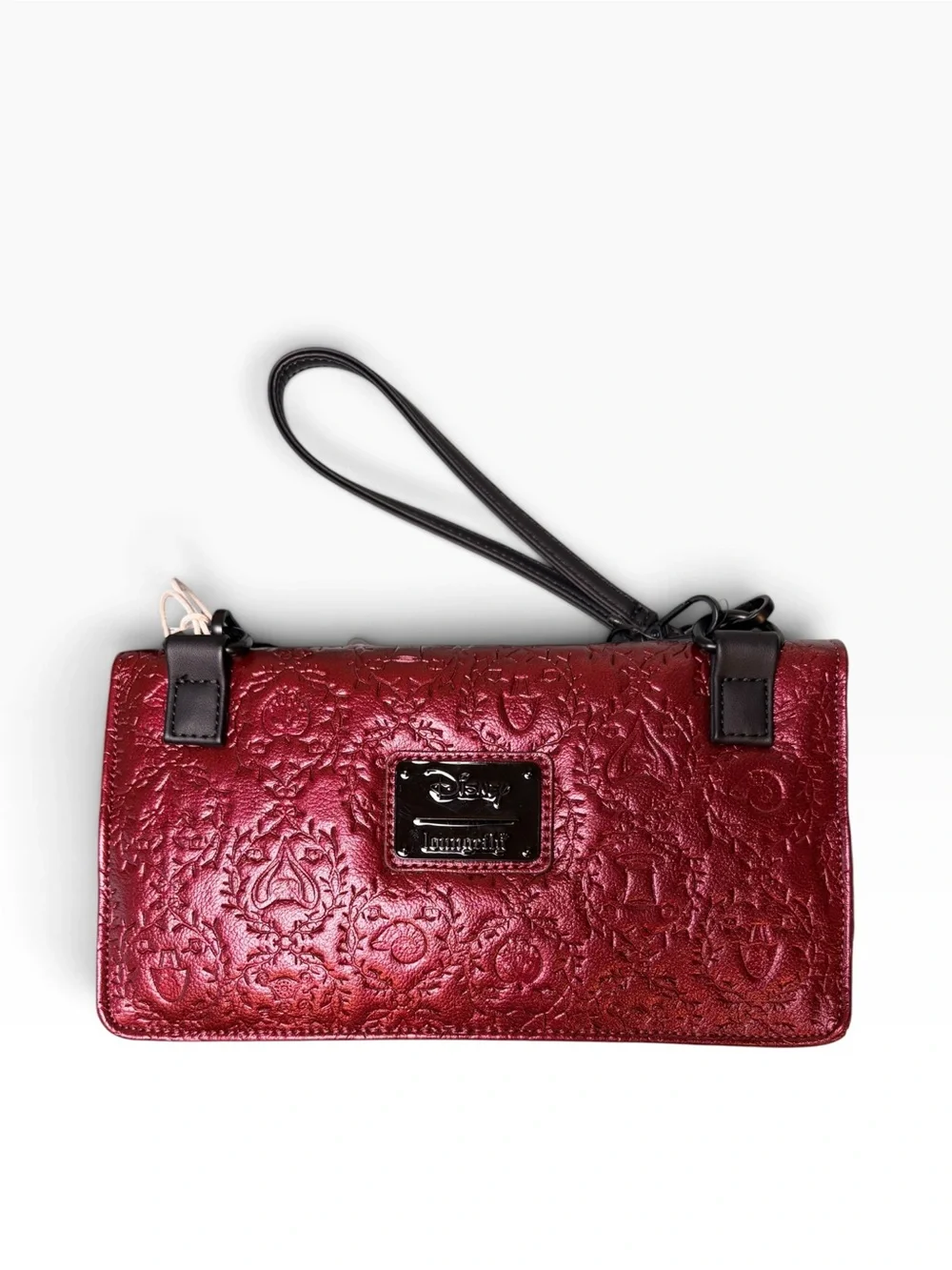 Loungefly Disney Villains Quiet Fandom Embossed Deep Red Crossbody Clutch Velvet